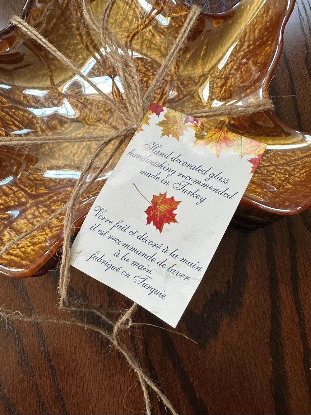 Amber Leaf-Shaped Decorative Bowl -